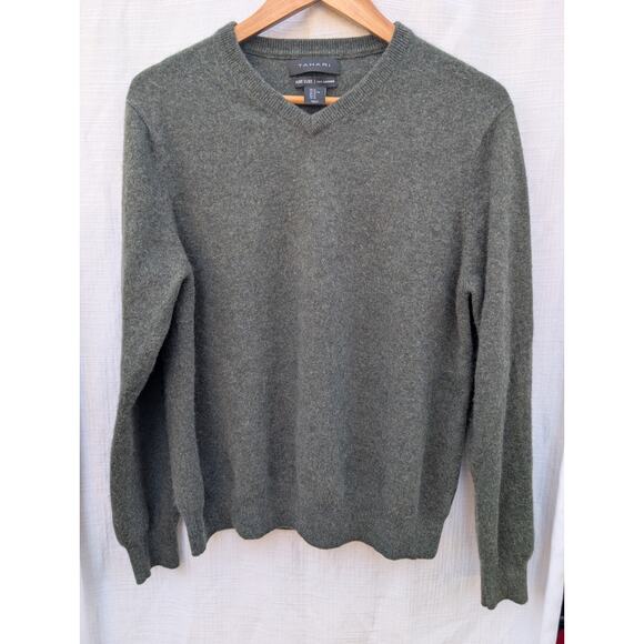 Tahari Pure Luxe 100% Cashmere Men's Handsome Green V Neck Sweater XL $245 - Picture 2 of 6